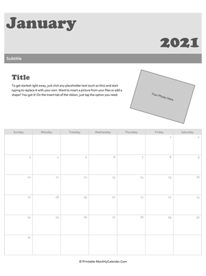 january 2021 snapshot calendar