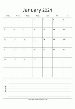january 2024 printable calendar portrait