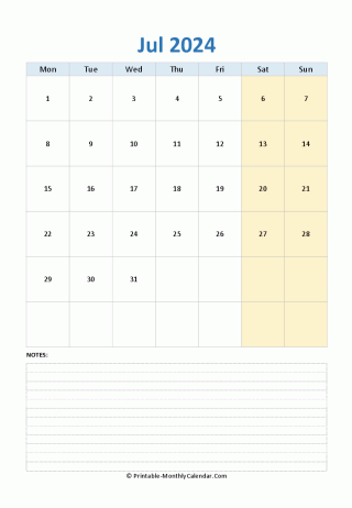 july 2024 editable calendar notes vertical