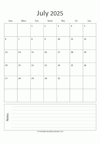 july 2025 printable calendar portrait