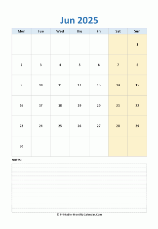 June 2025 Calendar (vertical)