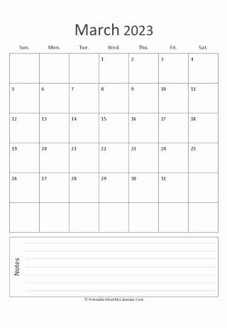 march 2023 printable calendar (portrait layout)