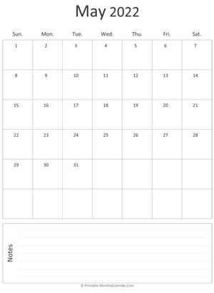may 2022 printable calendar (portrait layout)