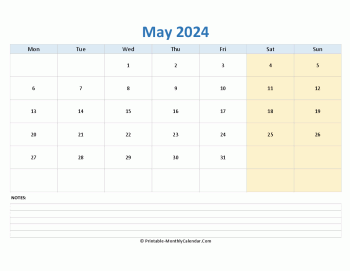 may 2024 editable calendar notes horizontal