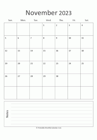 november 2023 printable calendar (portrait layout)