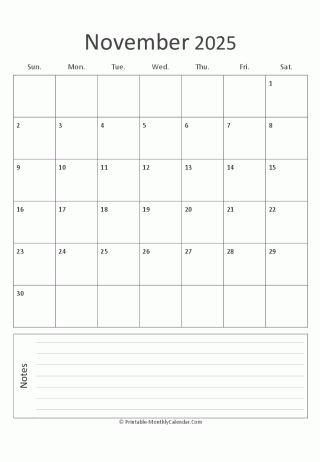 november 2025 printable calendar portrait