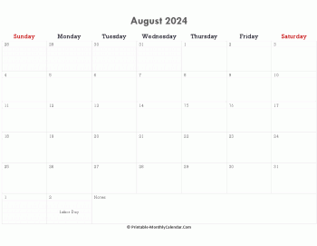 printable august calendar 2024 holidays notes horizontal