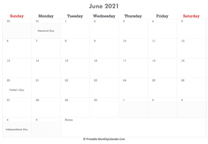 June 2021 Calendar Templates