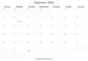 printable september calendar 2022 with holidays and notes (horizontal layout)