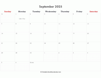 printable september calendar 2025 holidays notes horizontal