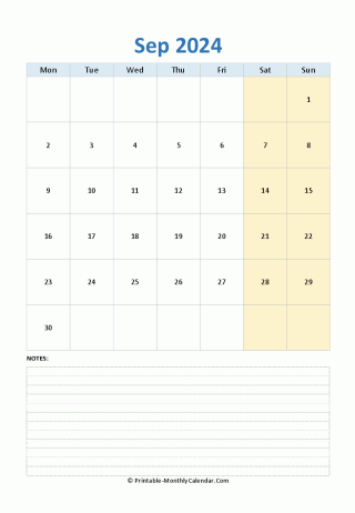 September 2024 Calendar (vertical)