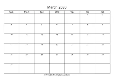 Blank March 2030 Calendar