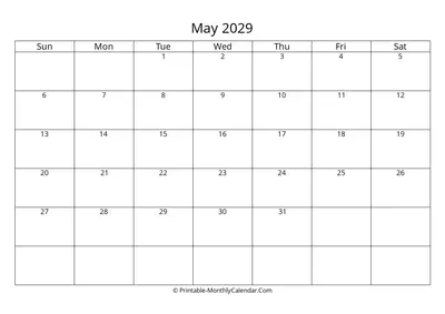 Blank May 2029 Calendar