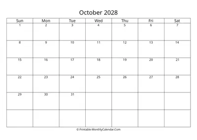 Blank October 2028 Calendar