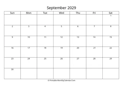 Blank September 2029 Calendar