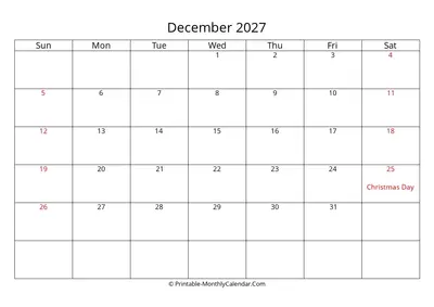 December 2027 Calendar with Holidays