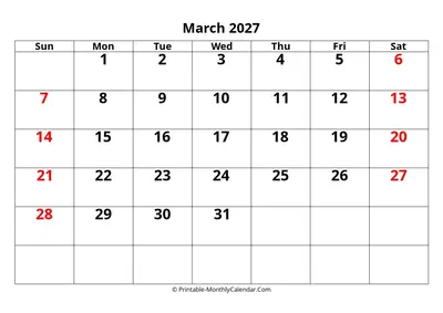 Editable 2027 March Calendar