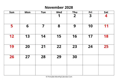 Editable 2028 November Calendar