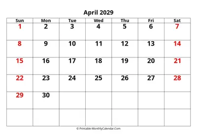 Editable 2029 April Calendar