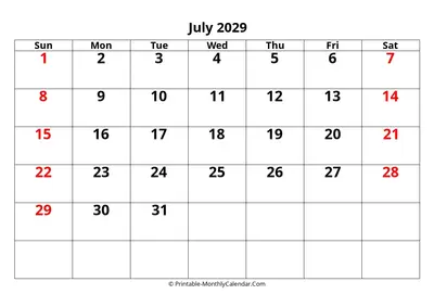 Editable 2029 July Calendar