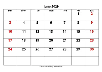 Editable 2029 June Calendar