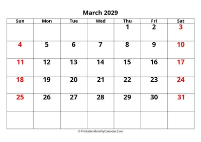 Editable 2029 March Calendar