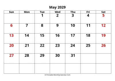 Editable 2029 May Calendar