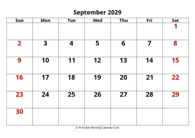 Editable 2029 September Calendar