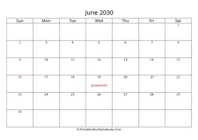 June 2030 Calendar with Holidays