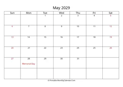May 2029 Calendar with Holidays