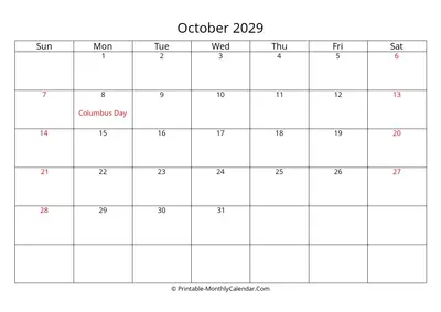 October 2029 Calendar with Holidays
