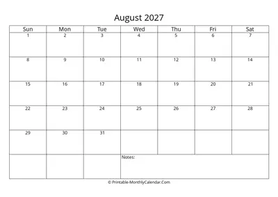 Printable 2027 August Calendar