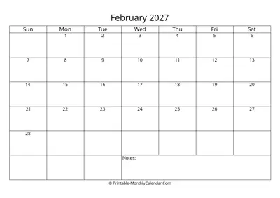 Printable 2027 February Calendar