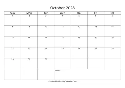 Printable 2028 October Calendar