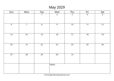 Printable 2029 May Calendar