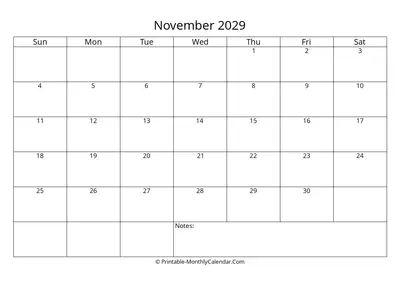 Printable 2029 November Calendar