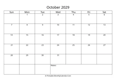 Printable 2029 October Calendar