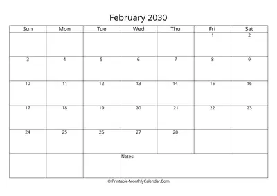 Printable 2030 February Calendar