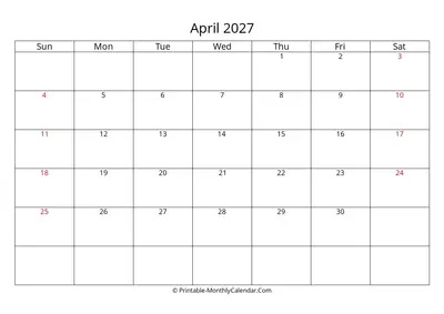April 2027 Calendar Template