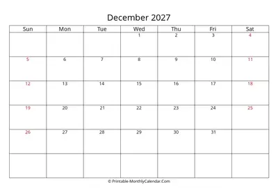 December 2027 Calendar Template