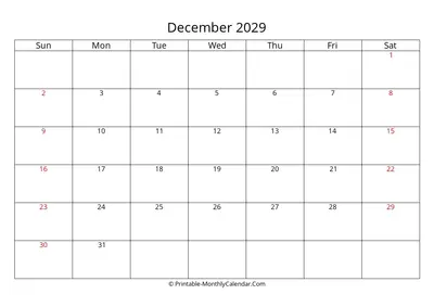 December 2029 Calendar Template