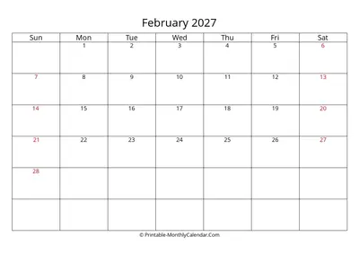 February 2027 Calendar Template