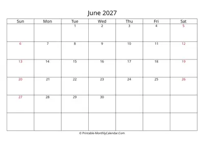 June 2027 Calendar Template