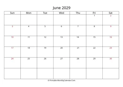 June 2029 Calendar Template