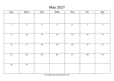 May 2027 Calendar Template