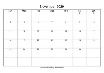 November 2029 Calendar Template