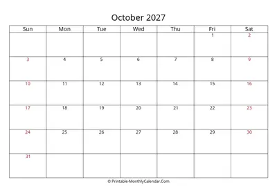 October 2027 Calendar Template