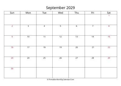 September 2029 Calendar Template