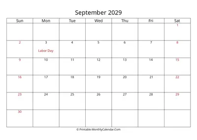 September 2029 Calendar with Holidays