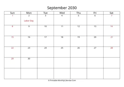 September 2030 Calendar with Holidays